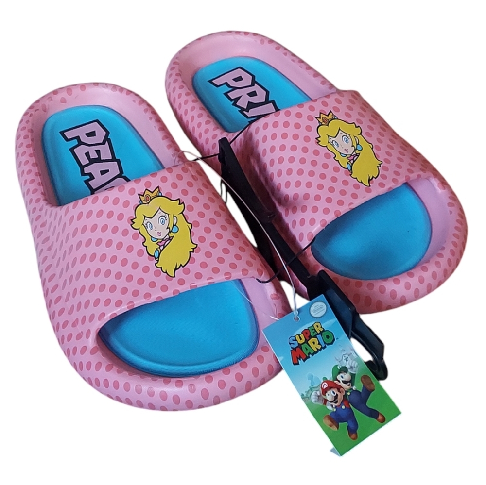 NWT PRINCESS PEACH By Nintendo Pink Polka Dot Slide Shoes